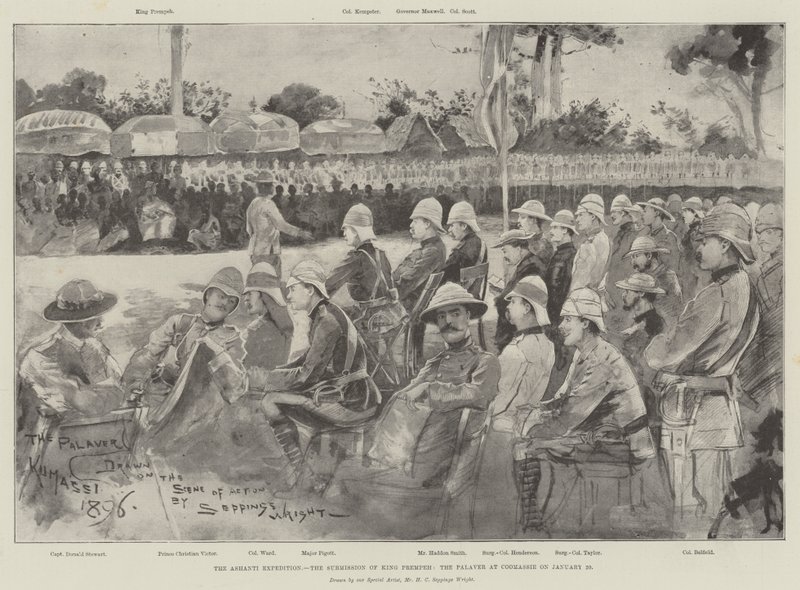 Ashanti-retkikunta, kuningas Prempehin alistaminen, palaver Coomassiessa 20. tammikuuta tekijältä Henry Charles Seppings Wright