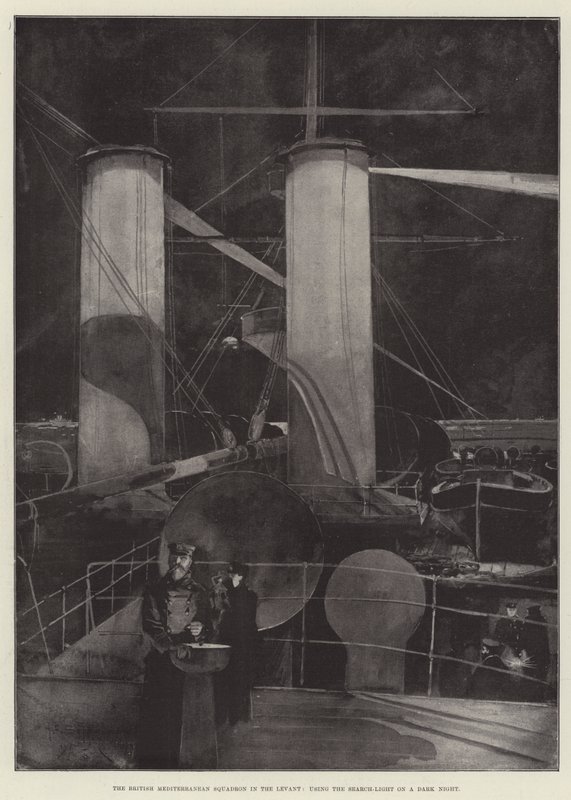 Brittiläinen Välimeren laivue Levantissa käyttämällä Search-Light on a Dark Night -valoa tekijältä Henry Charles Seppings Wright
