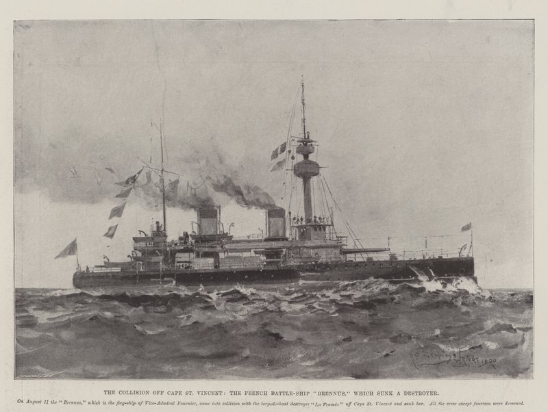 Törmäys Cape St Vincentin edustalla, ranskalainen taistelulaiva Brennus, joka upotti tuhoajan tekijältä Henry Charles Seppings Wright