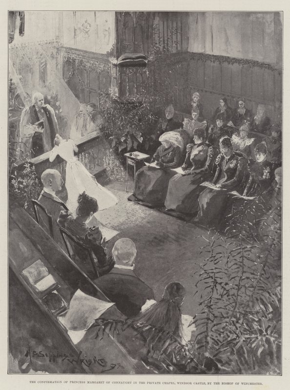Prinsessa Margaret of Connaughtin konfirmointi yksityisessä kappelissa, Windsorin linnassa, Winchesterin piispan toimesta tekijältä Henry Charles Seppings Wright