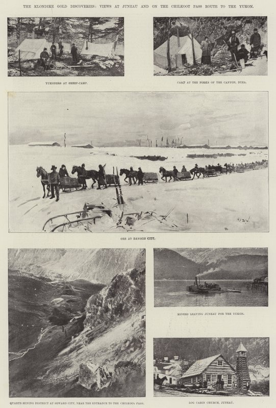 Klondike Gold Discoveries, näkymät Juneausta ja Chilkoot Pass -reitillä Yukoniin tekijältä Henry Charles Seppings Wright