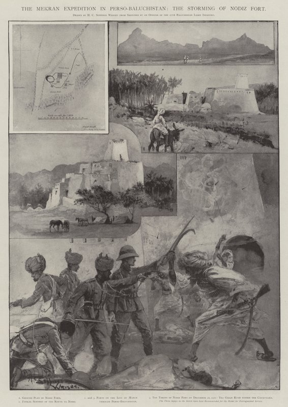 Makran-retkikunta Person-Balochistanissa, Nodizin linnoituksen myrsky tekijältä Henry Charles Seppings Wright