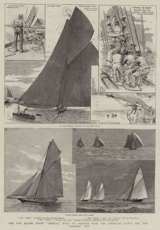 New Racing Yacht Thistle, joka on rakennettu kilpailemaan American Yachtien kanssa America Cupista tekijältä Henry Charles Seppings Wright