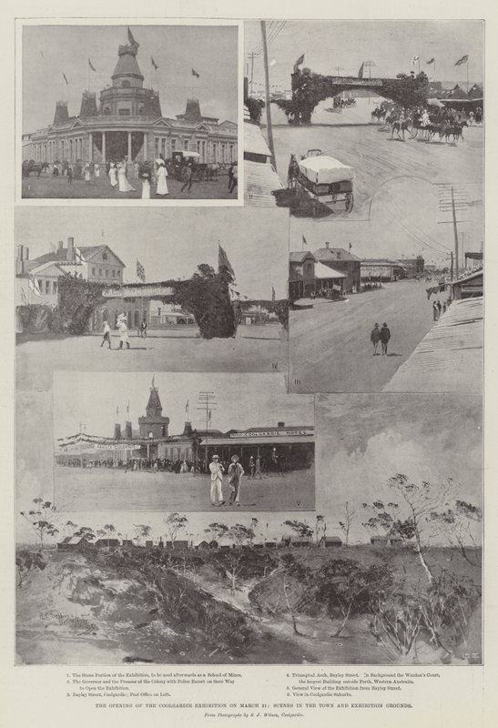 Coolgardie-näyttelyn avajaiset 21. maaliskuuta, Scenes in the Town ja messualue tekijältä Henry Charles Seppings Wright
