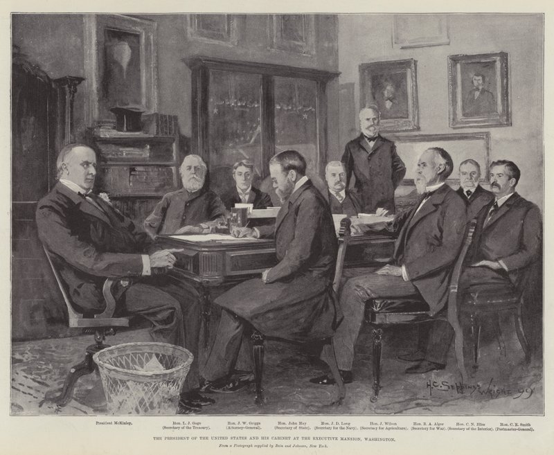 Yhdysvaltain presidentti ja hänen kabinettinsa Executive Mansionissa, Washingtonissa tekijältä Henry Charles Seppings Wright