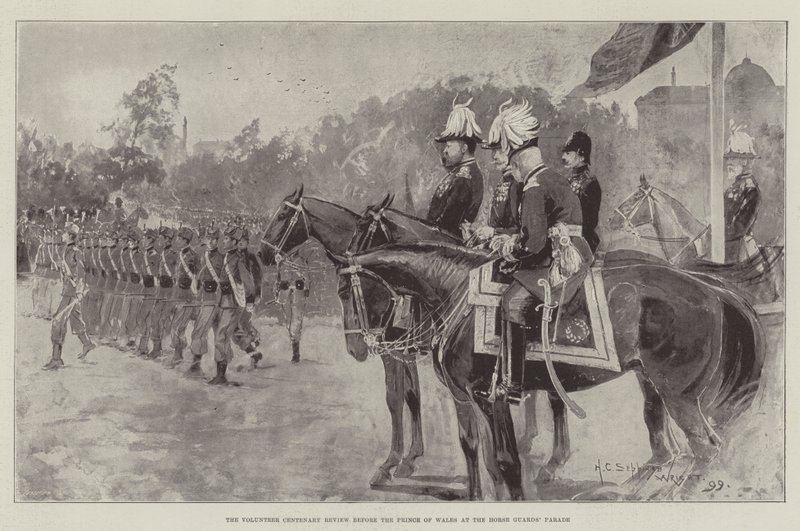 Vapaaehtoisten 100-vuotisjuhlakatsaus ennen Walesin prinssiä Horse Guards