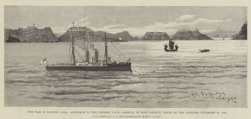Itä-Aasian sota, Kiinan laivaston arsenaalin lähestyminen Port Arthurissa, japanilaisten valtaama 21. marraskuuta 1894 tekijältä Henry Charles Seppings Wright