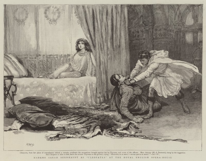 Madame Sarah Bernhardt Kleopatrassa Englannin kuninkaallisessa oopperatalossa tekijältä Henry Marriott Paget