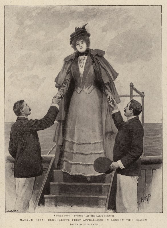 Madame Sarah Bernhardtin ensimmäinen esiintyminen Lontoossa tällä kaudella tekijältä Henry Marriott Paget