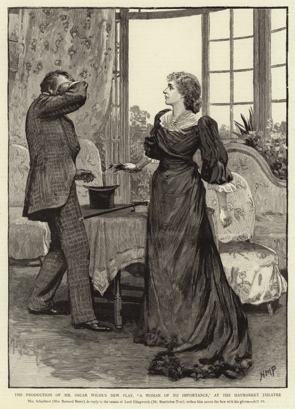 Oscar Wilden uuden näytelmän, A Woman of No tärkeä, tuotanto Haymarket-teatterissa tekijältä Henry Marriott Paget
