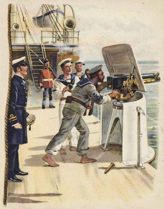 Tykkiharjoitus merivoimien aikana, 1891 (chromolitho) tekijältä Henry Payne