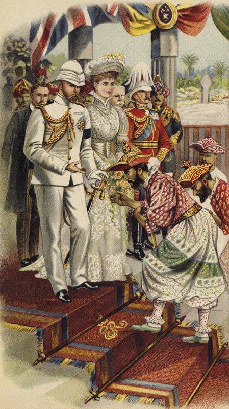 Yorkin ja Cornwallin herttua Durbarissa Kandyssa, Ceylonissa, 1901 (kromoliitti) tekijältä Henry Payne