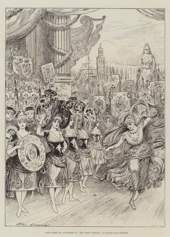 Kohtaus Pantomiimista The Forty Thieves Drury-Lane Theatressa tekijältä Henry Stephen Ludlow