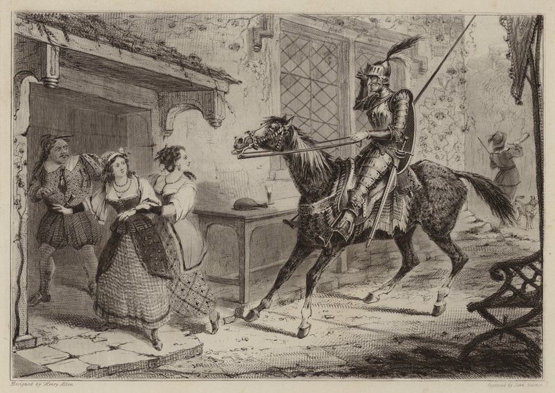 Ritari (Don Quijote) saapuu majataloon tekijältä Henry Thomas Alken