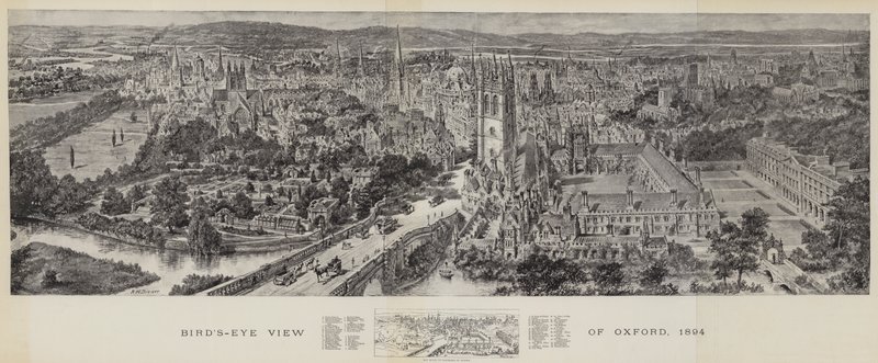 Oxfordin näkymä lintuperspektiivistä, 1894 tekijältä Henry William Brewer