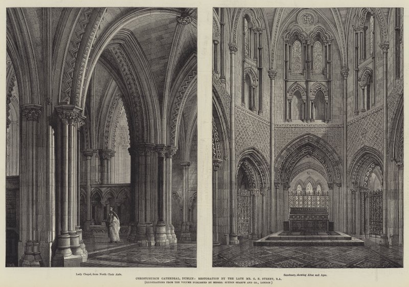 Christchurchin katedraali, Dublin, edesmenneen RA G E Streetin restaurointi. tekijältä Henry William Brewer