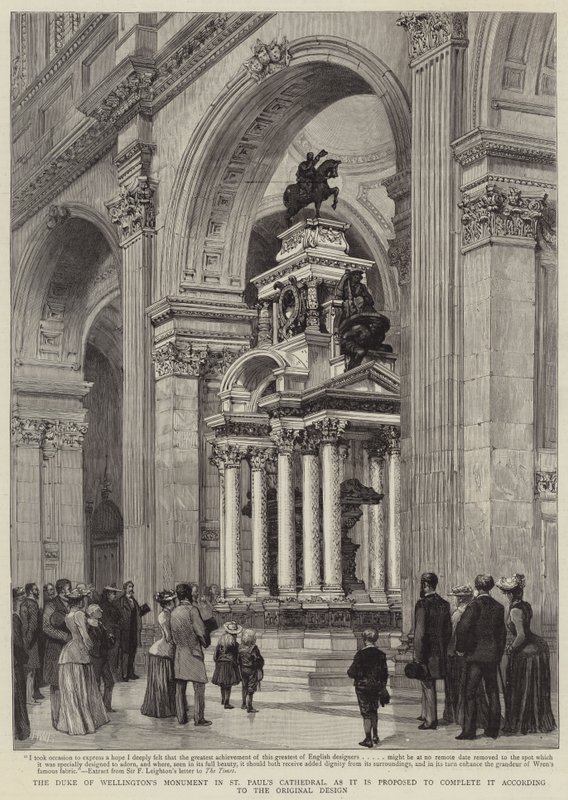 Duke of Wellingtonin muistomerkki Pyhän Paavalin katedraalissa, sellaisena kuin se ehdotetaan valmistuvan alkuperäisen suunnittelun mukaan tekijältä Henry William Brewer