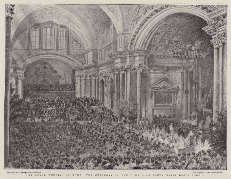 Kuninkaalliset häät Roomassa, seremonia Santa Maria Degli Angelin kirkossa tekijältä Henry William Brewer