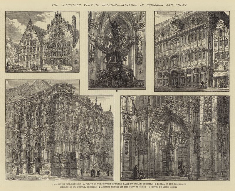 Vapaaehtoisten vierailu Belgiaan, luonnokset Brysselissä ja Gentissä tekijältä Henry William Brewer