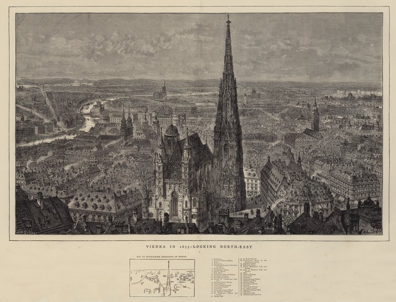 Wien vuonna 1873 koilliseen katsoen tekijältä Henry William Brewer