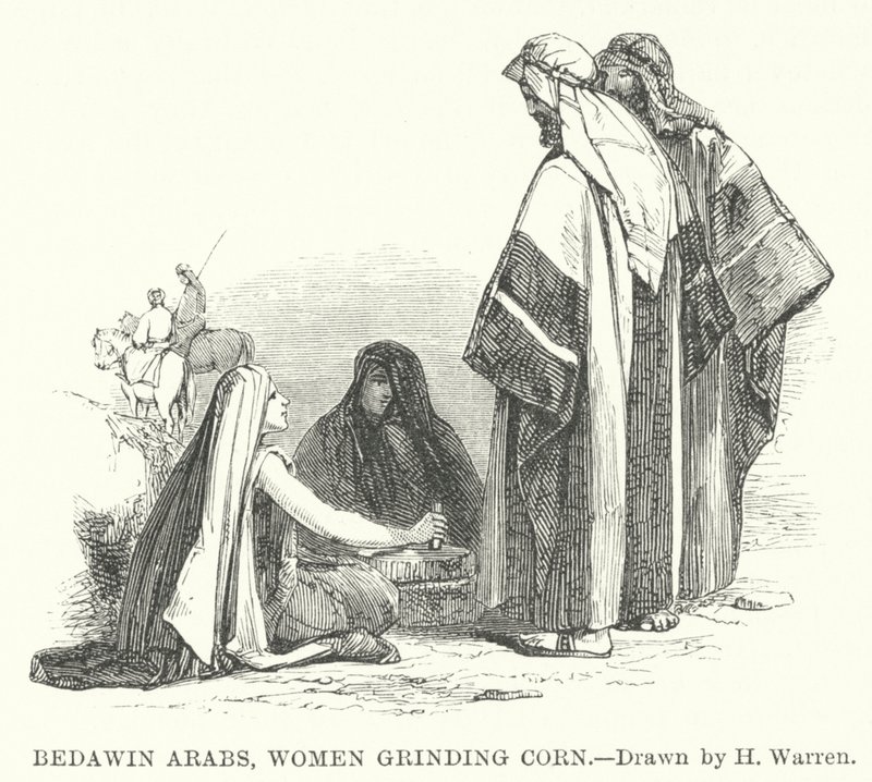 Beduiiniarabit, naiset jauhavat maissia (kaiverrus) tekijältä Henry (after) Warren