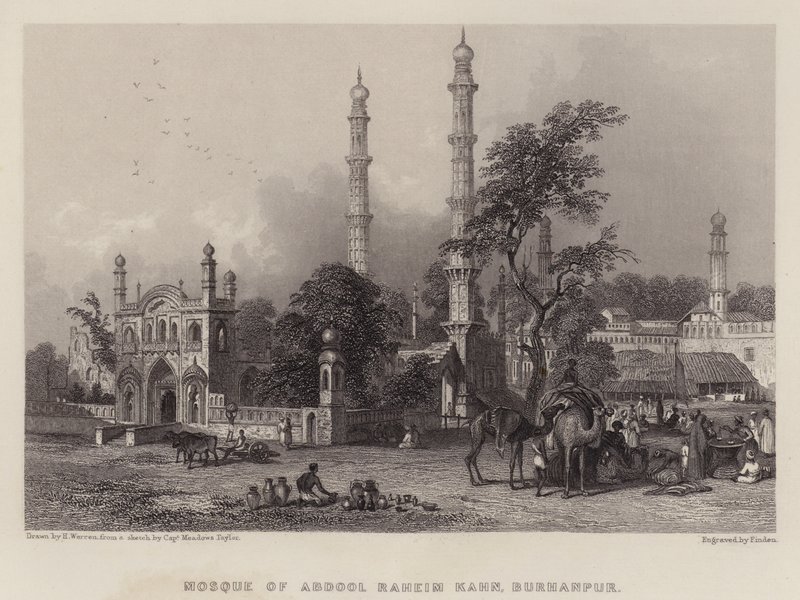 Abdul Rahim Khanin moskeija, Burhanpur (väri litho) tekijältä Henry (after) Warren