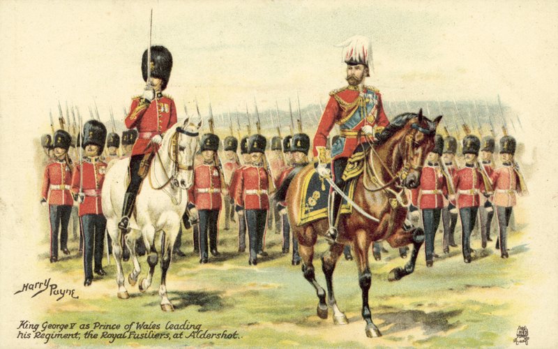 Kuningas George V Walesin prinssinä johtaa rykmenttiään, Royal Fusiliers, Aldershotissa tekijältä Henry A. Payne