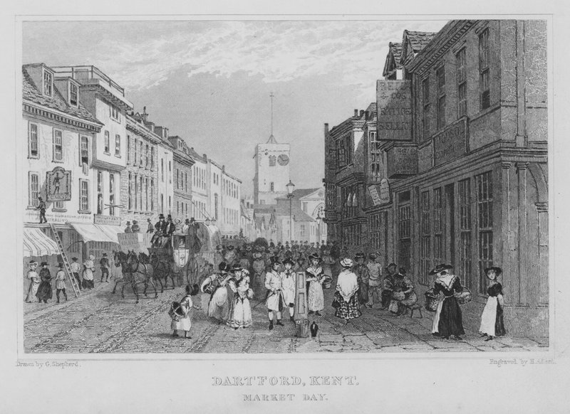 Markkinapäivä, Dartford, Kent (kaiverrus) tekijältä Henry Adlard