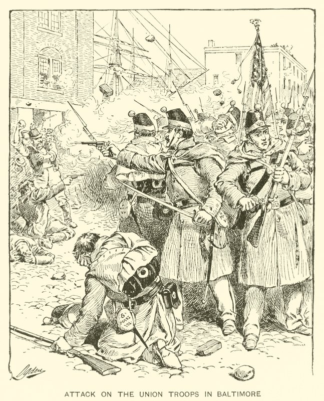 Hyökkäys unionin joukkoja vastaan Baltimoressa (litho) tekijältä Henry Alexander (after) Ogden