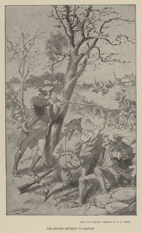 Brittien vetäytyminen Bostoniin (litho) tekijältä Henry Alexander (after) Ogden