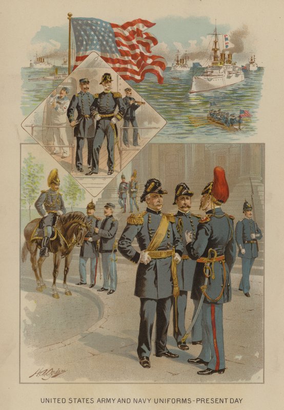 Yhdysvaltain armeijan ja laivaston univormut - nykypäivä (chromolitho) tekijältä Henry Alexander (after) Ogden