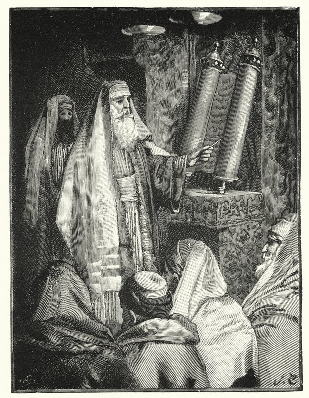 Rabbi lukee lain kirjakääröä (litho) tekijältä Henry Andrew Harper