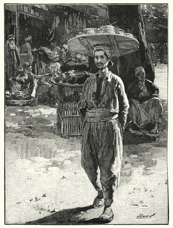 Itämainen leipuri kori päässä (litho) tekijältä Henry Andrew Harper