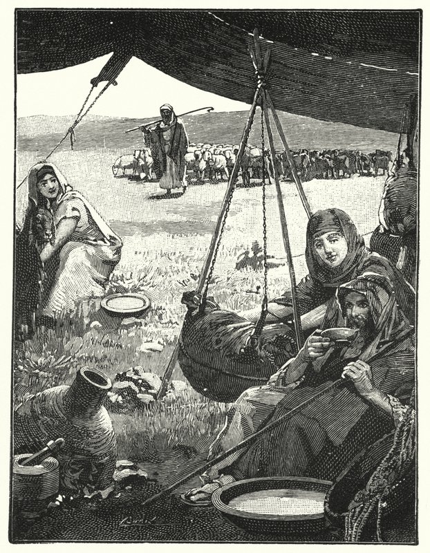 Telttaelämä idässä, maidon pyörteily (litho) tekijältä Henry Andrew Harper
