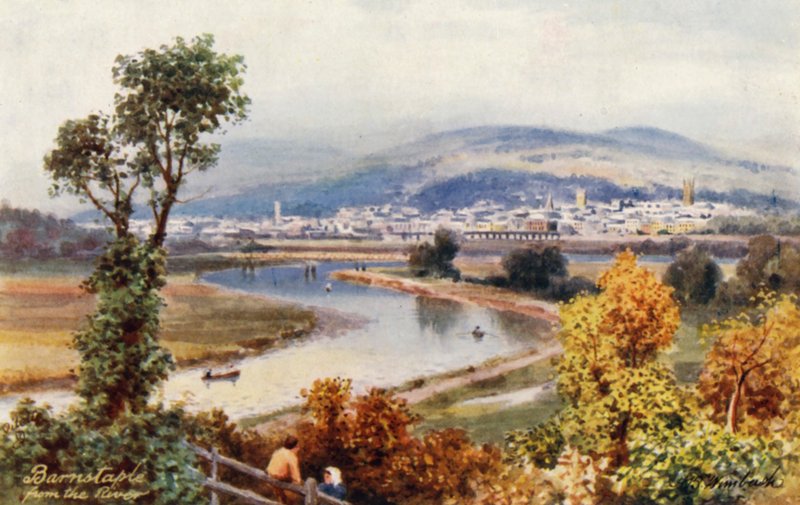 Barnstaple, joen suunnasta (värilitro) tekijältä Henry B. (after) Wimbush