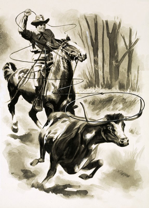 Cowboy köysi härän hevosen selästä lassolla tekijältä Henry Charles Fox