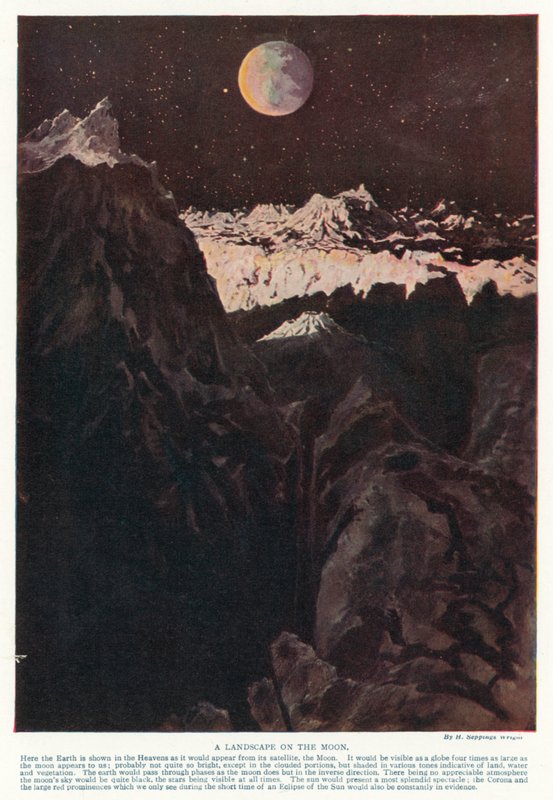 Maisema kuussa (väri litho) tekijältä Henry Charles Seppings Wright