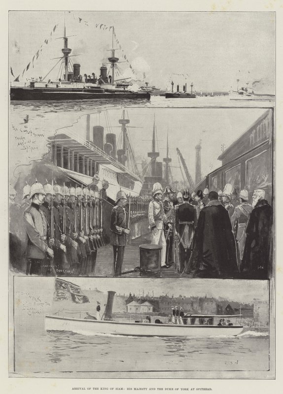 Siamin kuninkaan, Hänen Majesteettinsa ja Yorkin herttuan saapuminen Spitheadiin tekijältä Henry Charles Seppings Wright