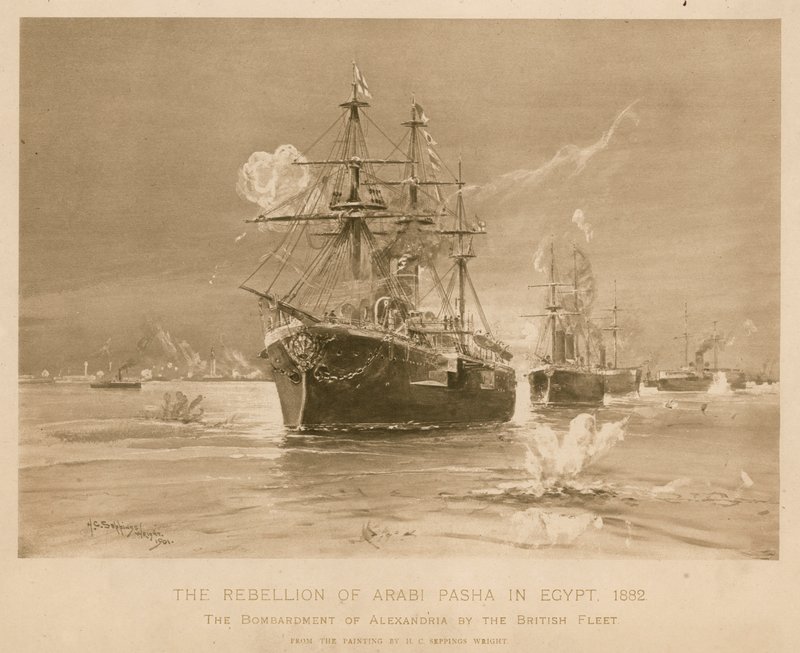 Britannian laivasto pommitti Aleksandriaan Egyptin Ali Pashan kapinan aikana tekijältä Henry Charles Seppings Wright