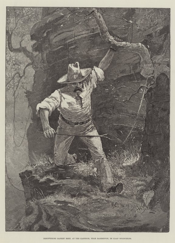 Tutustuminen Banket Reefiin Kantoorissa, lähellä Barbertonia, De Kaap Goldfieldsissä tekijältä Henry Charles Seppings Wright