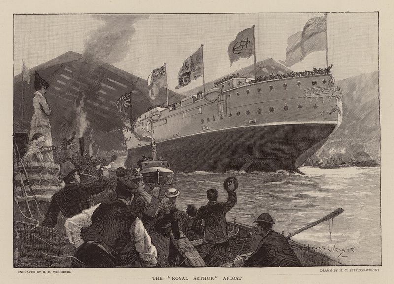 HMS Royal Arthur vesillä (kaiverrus) (kaiverrus) tekijältä Henry Charles Seppings Wright