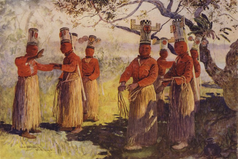 Naamioituneet Opainan tanssijat, Apaporis-joki, Brasilia tekijältä Henry Charles Seppings Wright