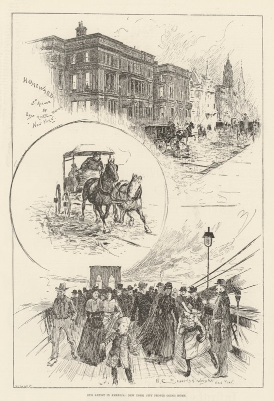 Taiteilijamme Amerikassa, New York Cityssä ihmiset menevät kotiin tekijältä Henry Charles Seppings Wright
