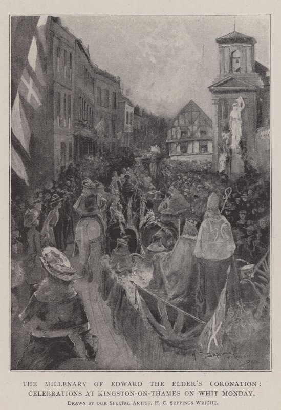 Edward vanhemman kruunaamisen tuhatvuotisjuhla, juhlat Kingston-on-Thamesissa Whit Mondayna tekijältä Henry Charles Seppings Wright