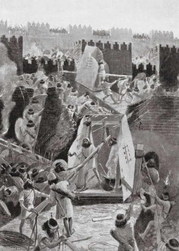 Persialaiset hyökkäävät Babylonin linnoitukseen (litografia). tekijältä Henry Charles Seppings Wright