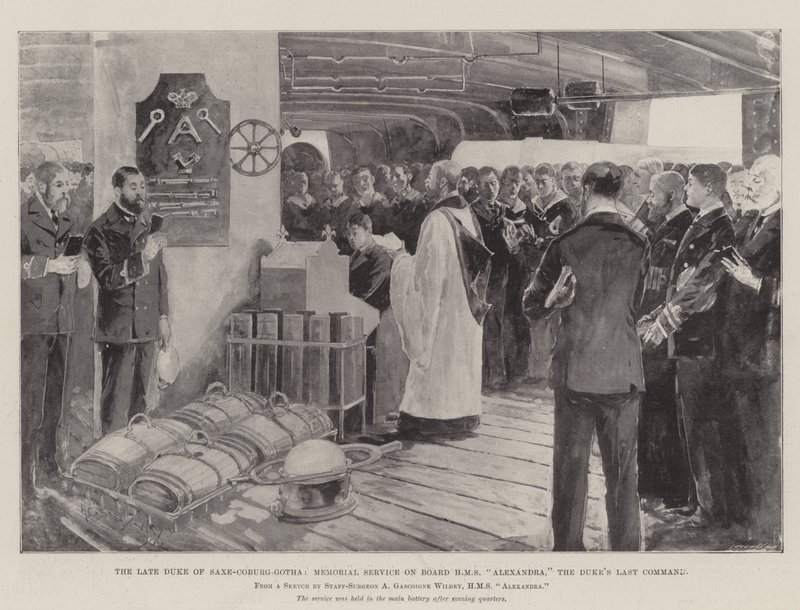 Edesmennyt Saxe-Coburg-Gothan herttua, muistotilaisuus aluksella HMS Alexandra, herttuan viimeinen komento tekijältä Henry Charles Seppings Wright