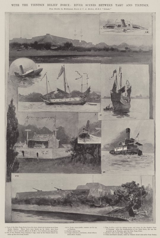 Tientsinin avustusjoukkojen kanssa River Scenes Takun ja Tientsinin välillä tekijältä Henry Charles Seppings Wright