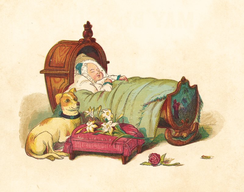 Prinsessa Victoria nukkuu sängyssään (väri litho) tekijältä Henry Hetherington Emmerson