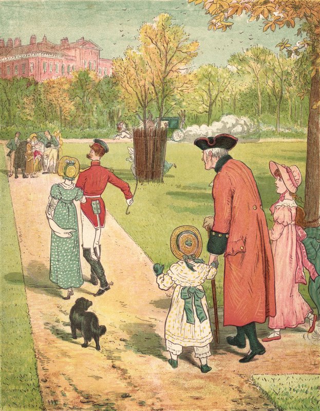Juoksemassa katsomaan prinsessaa (väri litho) tekijältä Henry Hetherington Emmerson