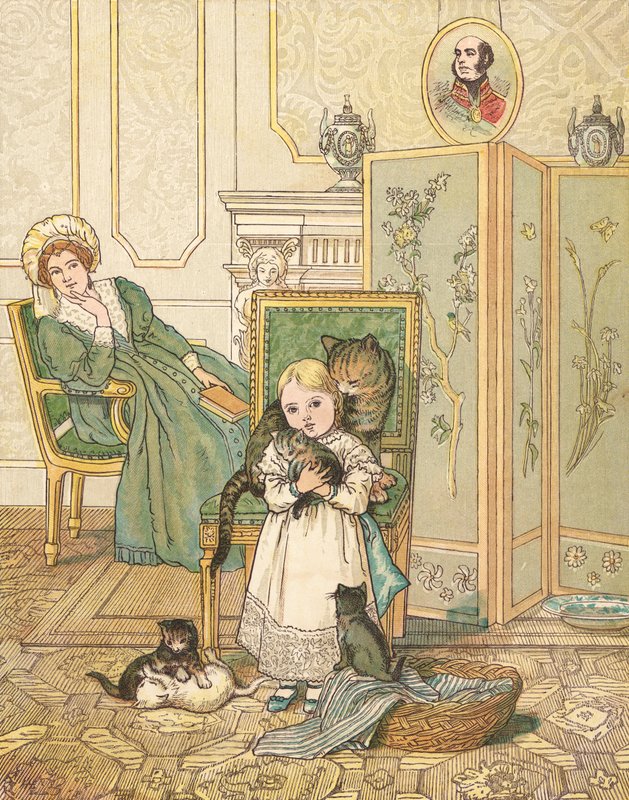 Prinsessa ja hänen kissanpennut (väri litho) tekijältä Henry Hetherington Emmerson